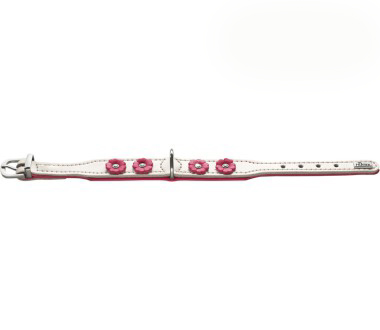 Hunter ошейник Daisy 32 (24-28 см) кожа с цветочками белый/розовый