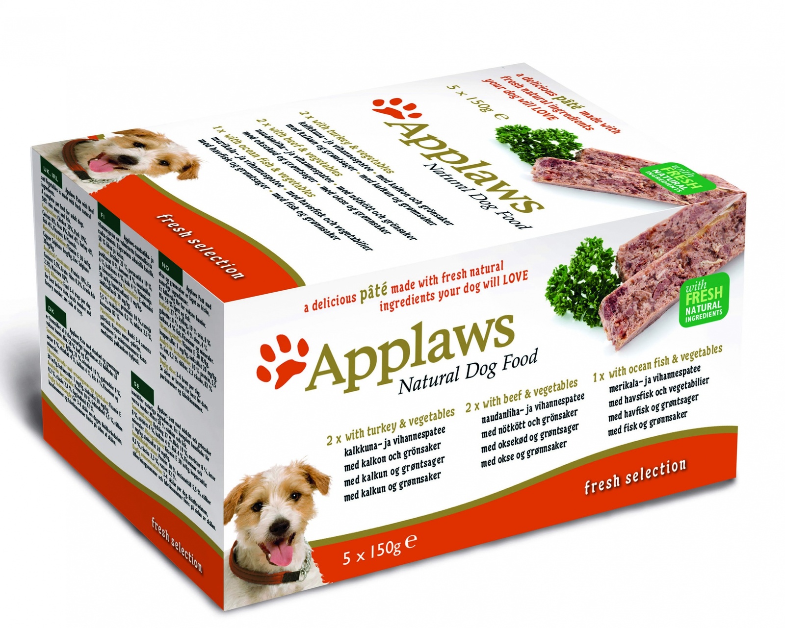 Applaws Набор для собак "Индейка, говядина, океаническая рыба", 5шт.x150г