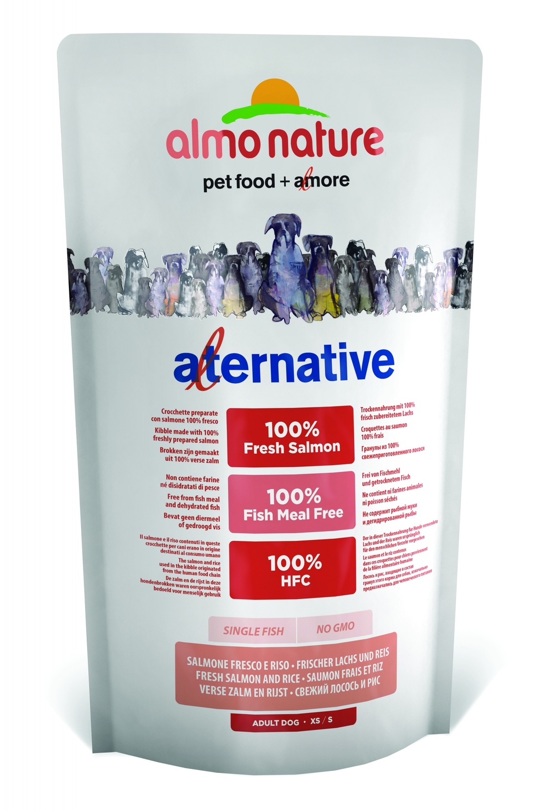 Корм Almo Nature Alternative со свежим лососем и рисом (50% мяса) для собак карликовых и мелких пород, Alternative Fresh Salmon and Rice XS-S