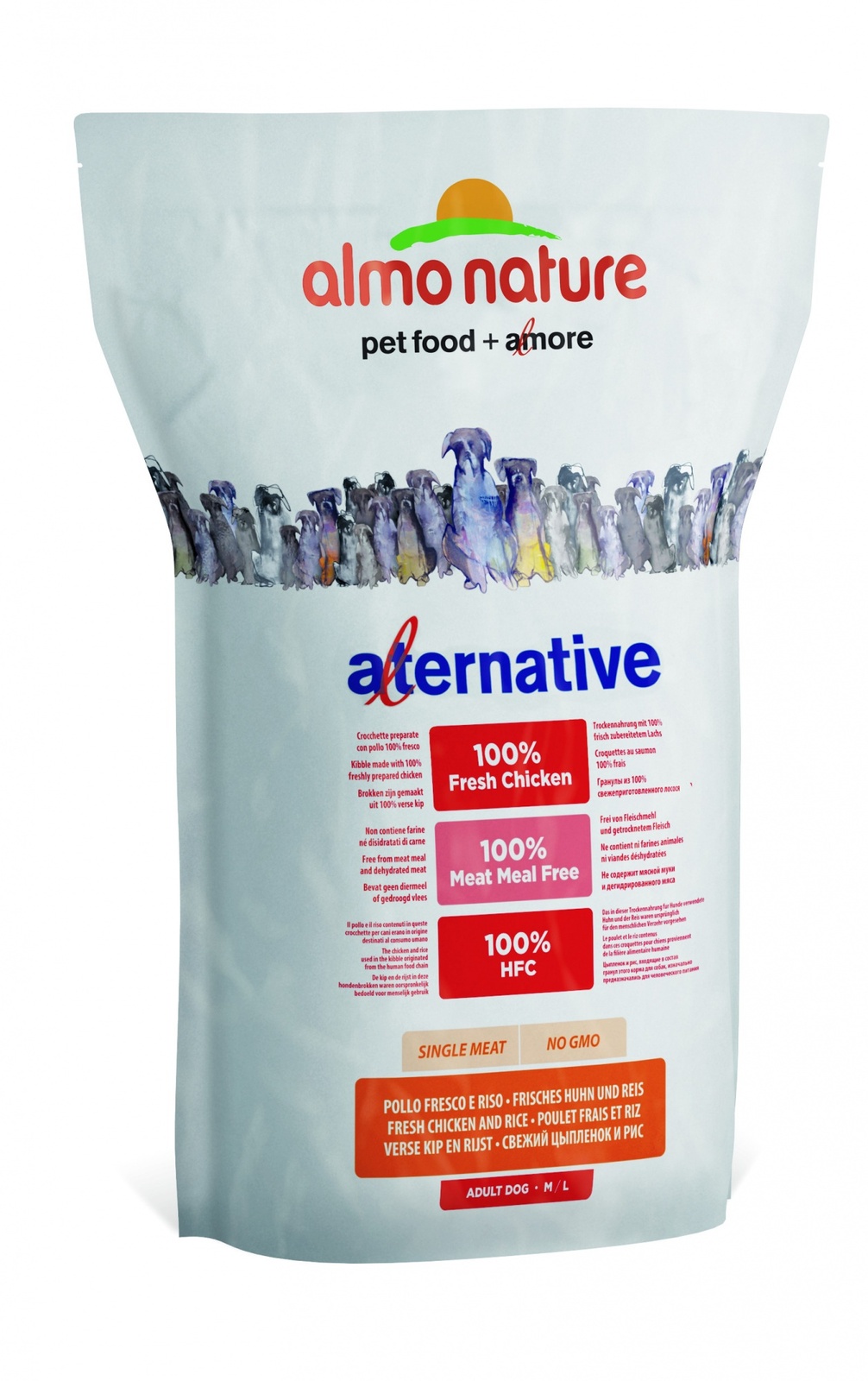 Корм Almo Nature Alternative со свежим цыпленком и рисом (50% мяса) для собак средних и крупных пород, Alternative Fresh Chicken and Rice M-L