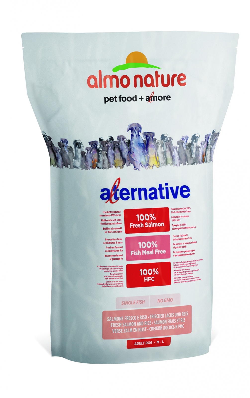 Корм Almo Nature Alternative со свежим лососем и рисом (50% мяса) для собак средних и крупных пород, Alternative Fresh Salmon and Rice M-L