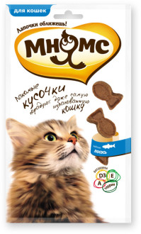 Мнямс лакомые кусочки для кошек в форме рыбок со вкусом лосося 35 г