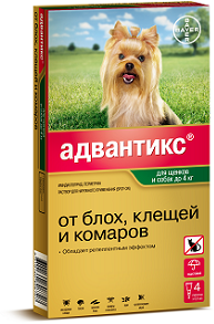 Bayer Адвантикс  40 С для собак до 4 кг (4 пипетки х 0,4 мл)