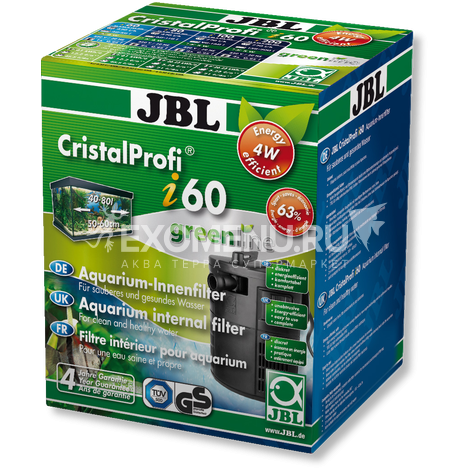 JBL CristalProfi  i60 greenline - Внутренний угловой фильтр для аквариумов 40-80 литров, 150-420 л/ч