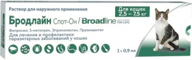 BI Бродлайн Спот-он в шприцах-аппликаторах 0,9 мл для кошек, весом  2,5 - 7,5 кг