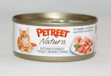 Petreet консервы для кошек кусочки розового тунца с крабом сурими 70 г