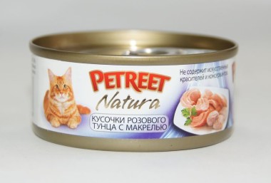 Petreet консервы для кошек кусочки розового тунца с макрелью 70 г