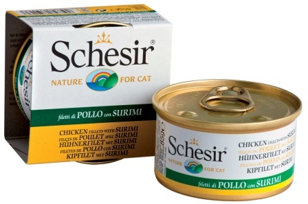 Schesir консервы для кошек с цыпленком и крабами