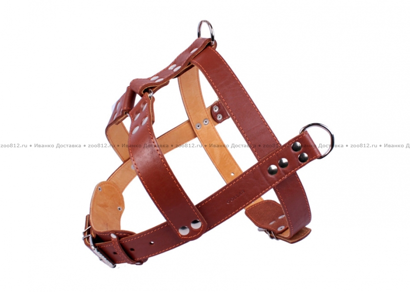 Collar двойная «тяговая N3» шлейка коричневого цвета для собак крупных пород