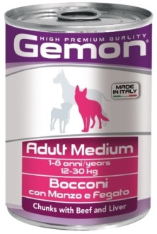 Gemon Dog Medium консервы для собак средних пород кусочки говядины с печенью 415г
