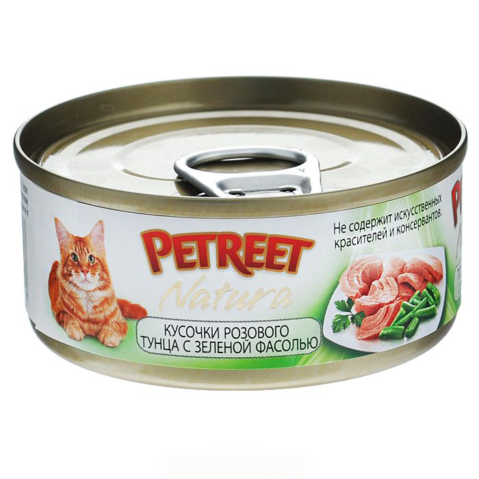 PETREET NATURA кусочки розового тунца с зеленой фасолью 70гр