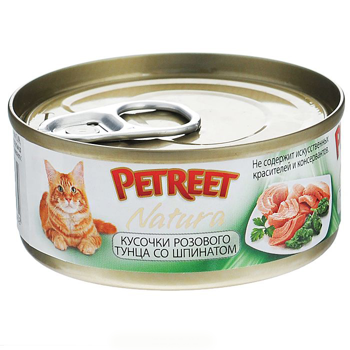 PETREET NATURA кусочки розового тунца со шпинатом 70гр