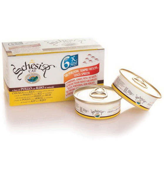Schesir 6 штук по 50 г консервы для кошек с цыпленком и рисом