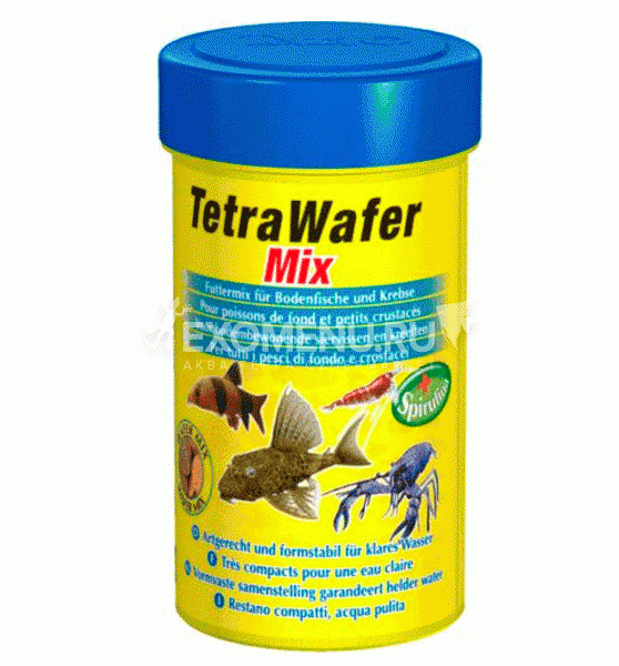Корм основной с креветками для плотоядных, травоядных донных рыб TetraWaferMix 300 мл