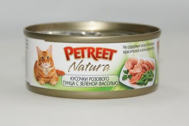 Petreet консервы для кошек кусочки розового тунца с зеленой фасолью 70 г