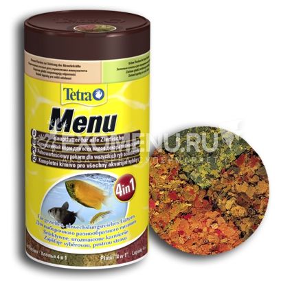 Корм из 4-х разных видов хлопьев для всех видов рыб Tetra Menu, 250 ml
