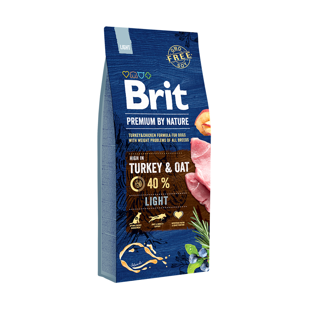 Корм Brit корм для взрослых собак с избыточным весом, с индейкой и овсом, Premium by Nature Light