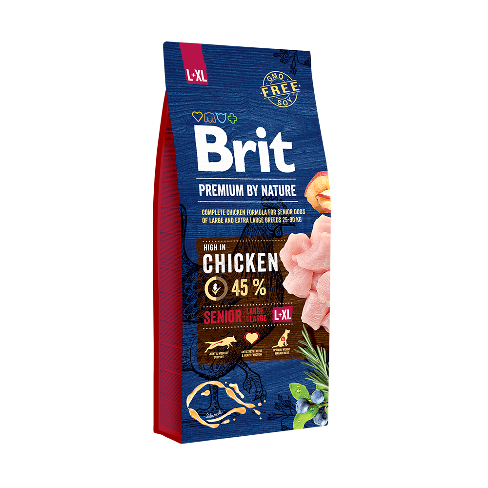 Корм Brit корм для пожилых собак крупных и гигантских пород, с курицей, Premium by Nature Senior L+XL