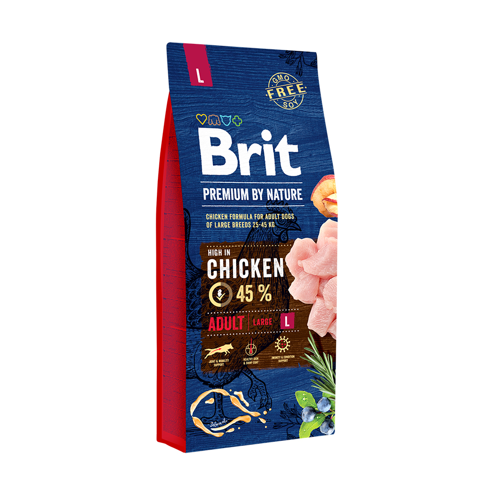 Корм Brit корм для взрослых собак крупных пород, с курицей, Premium by Nature Adult L