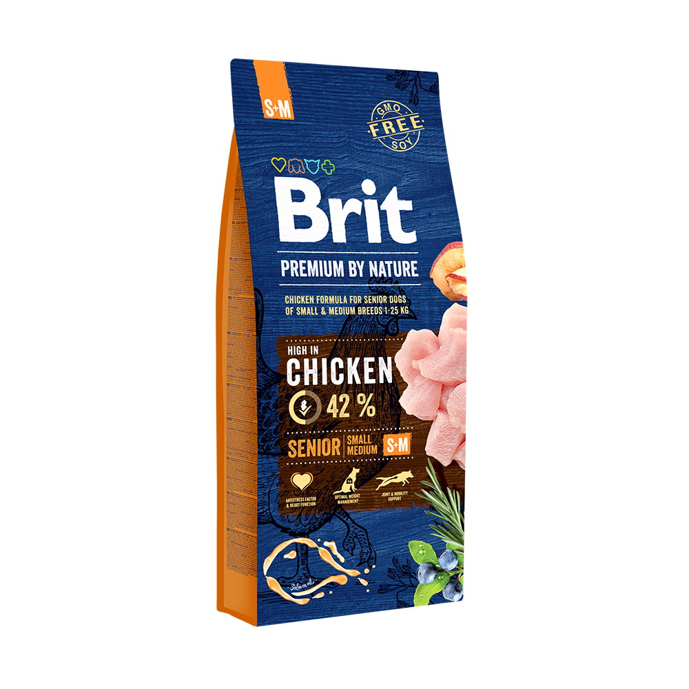 Корм Brit корм для пожилых собак мелких и средних пород, Premium by Nature Senior S+M
