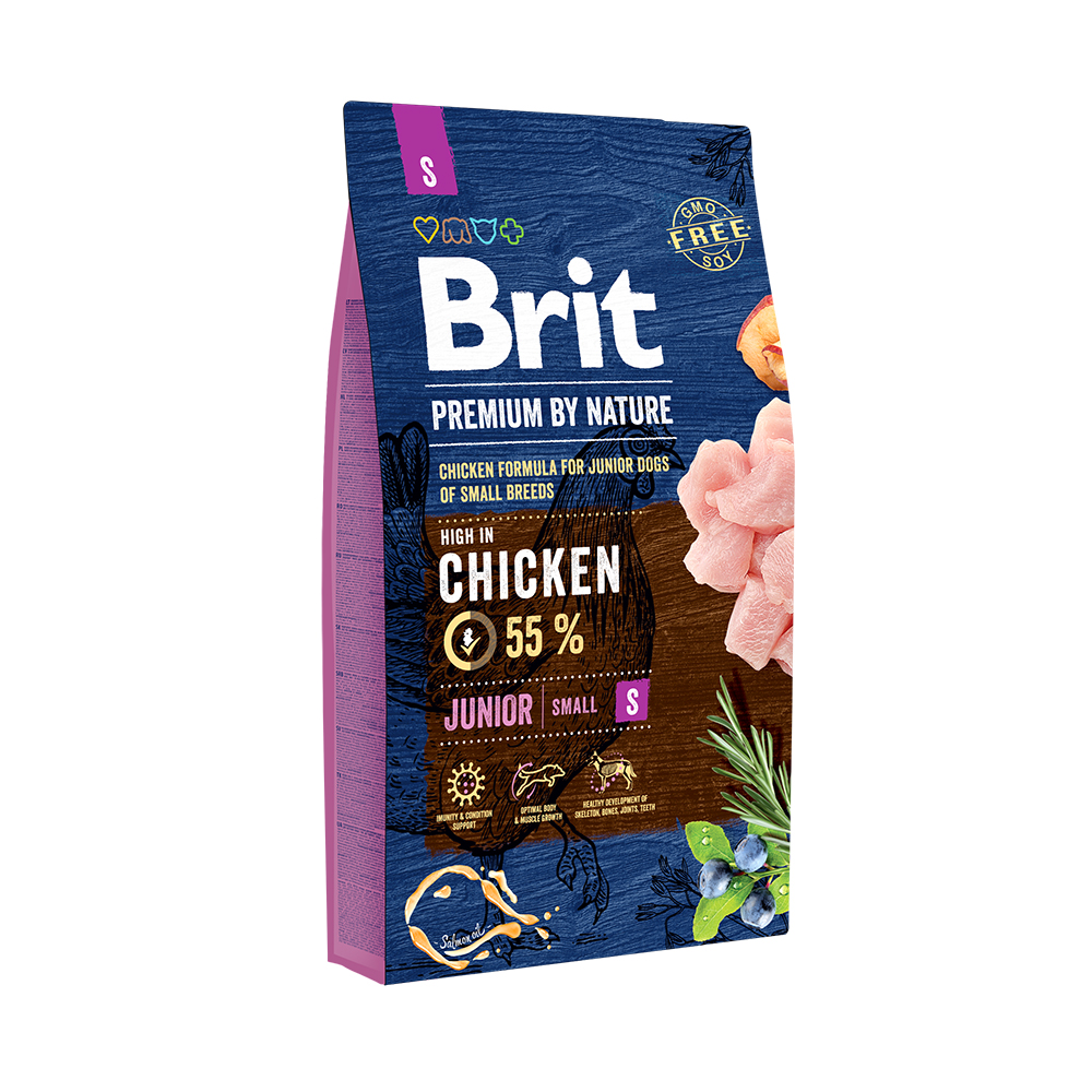 Корм Brit корм для щенков и молодых собак мелких пород, с курицей, Premium by Nature Junior S