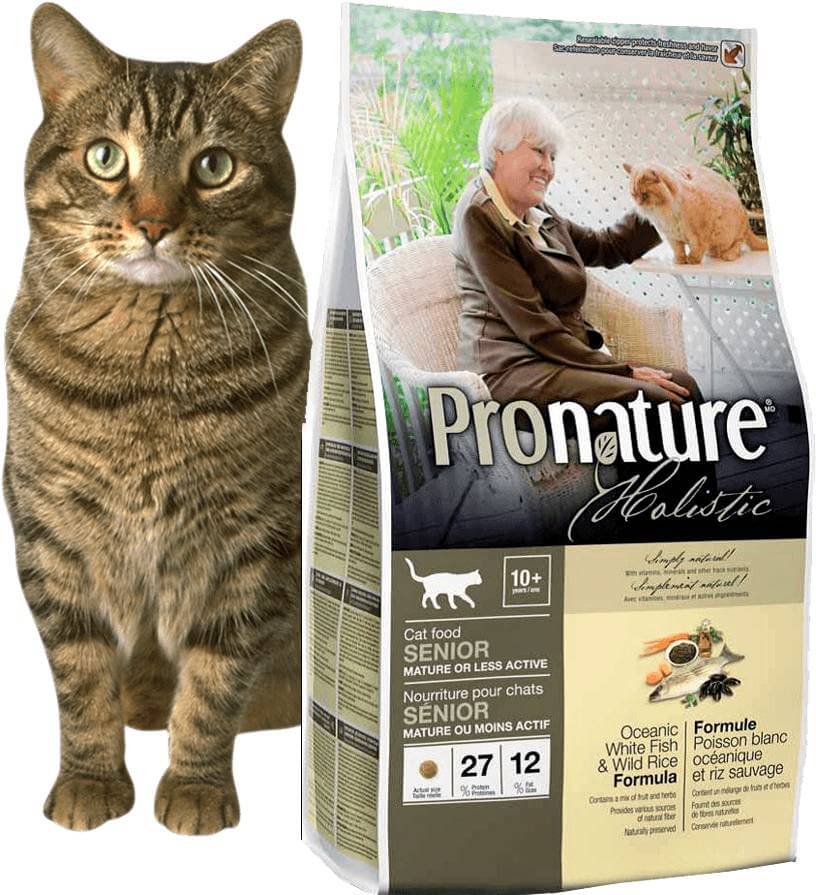 Pronature Holistic Senior облегченный сухой корм для пожилых кошек от 10 лет (с океанической белой рыбой и рисом)