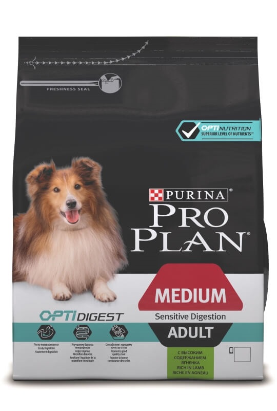 Корм Purina Pro Plan для взрослых собак средних пород с чувствительным пищеварением, с ягненком и рисом, Adult Digestion