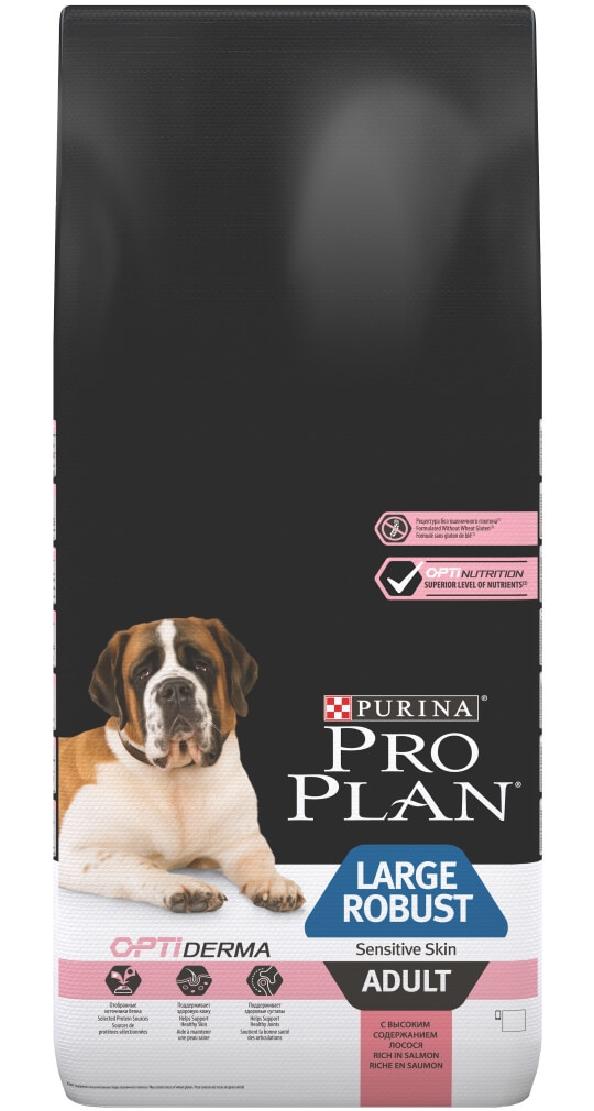 Корм Purina Pro Plan для взрослых собак крупных пород мощного телосложения с чувствительной кожей, с лососем, Large Adult Robust Sensitive Skin Salmon