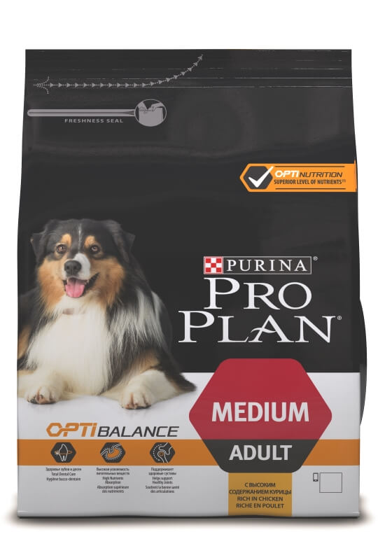 Корм Purina Pro Plan для взрослых собак средних пород, с курицей и рисом, Optibalance Adult Chicken