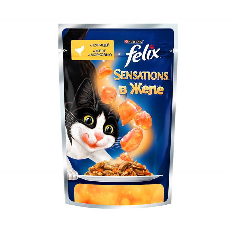 Felix sensations кусочки в желе для кошек с курицей и морковью