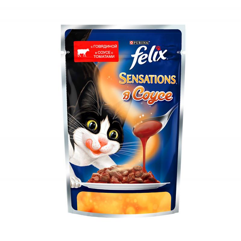 Felix sensations кусочки в соусе для кошек говядина с томатом