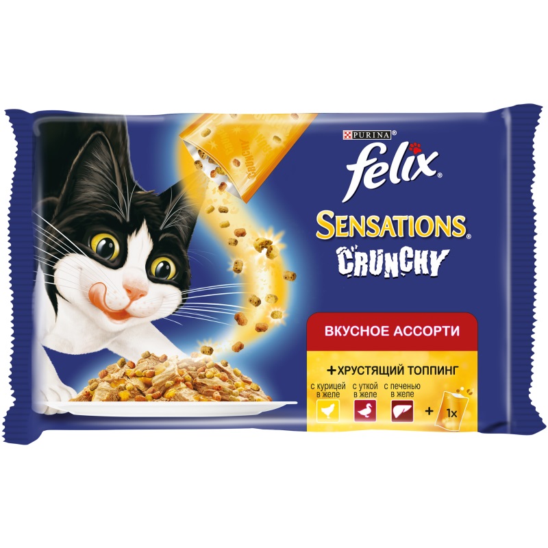 Felix набор паучей (треска, лосось, форель) с топингом, 3 шт.