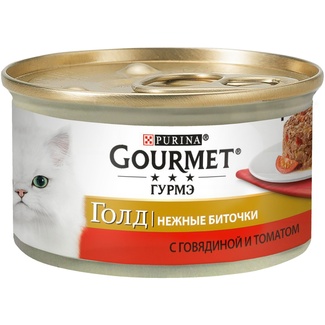 Консервы паштет для кошек Gourmet Gold нежные биточки с говядиной и томатом
