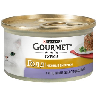 Консервы паштет для кошек нежные Gourmet Gold биточки с ягненком и фасолью