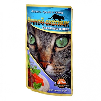 Кусочки в желе для кошек с лососем, судаком и тунцом