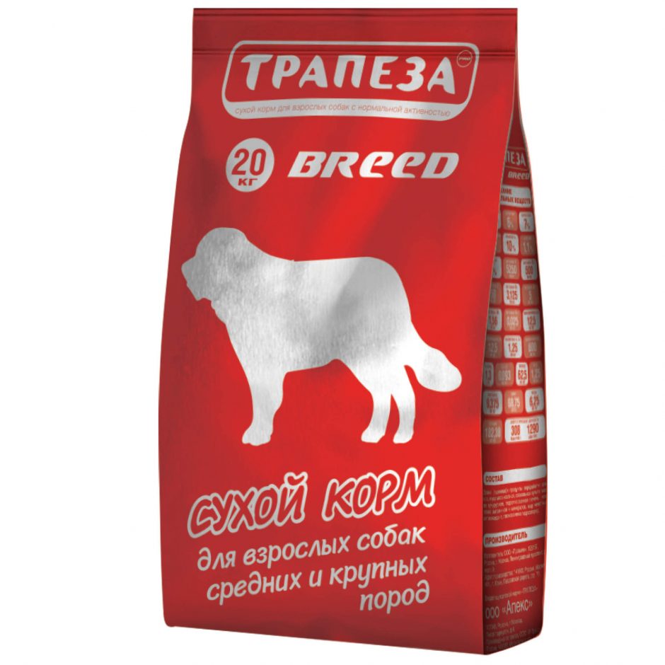 Корм Трапеза Макси Breedд ля взрослых собак средних и крупных пород с нормальной физической активностью