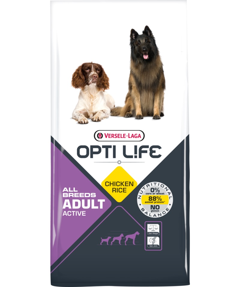 Корм Opti Life (Versele Laga) для взрослых собак с повышенной активностью с курицей и рисом, Opti Life Adult Active All Breeds