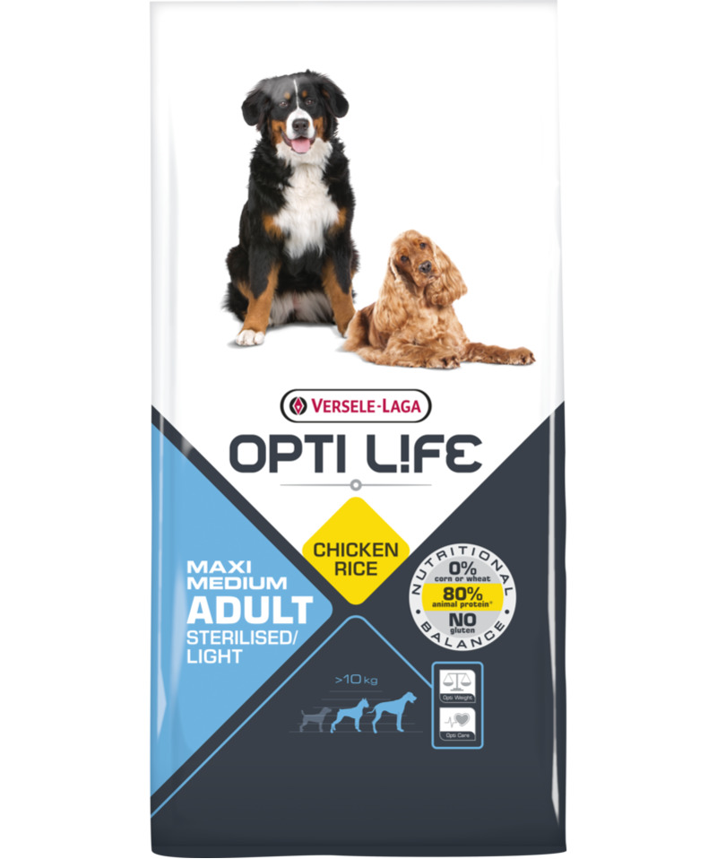 Корм Opti Life (Versele Laga) для собак с курицей и рисом, контроль веса, Opti Life Adult Light Medium & Maxi