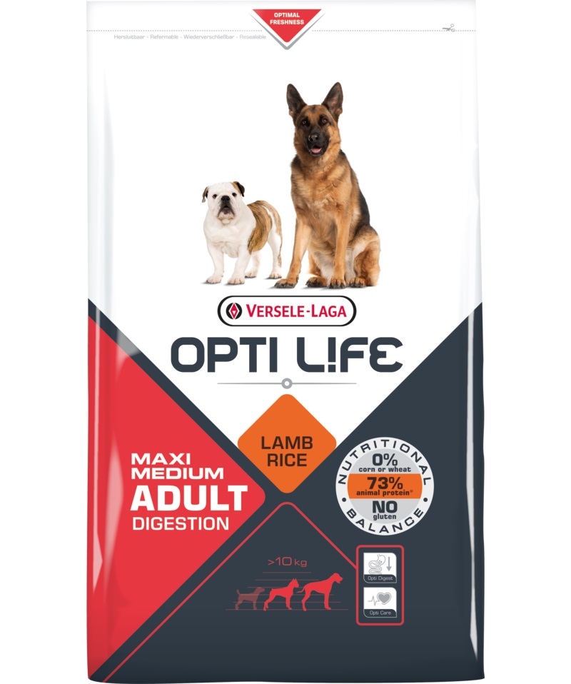 Корм Opti Life (Versele Laga) для собак с чувствительным пищеварением с ягненком и рисом, Opti Life Adult Digestion Medium & Maxi
