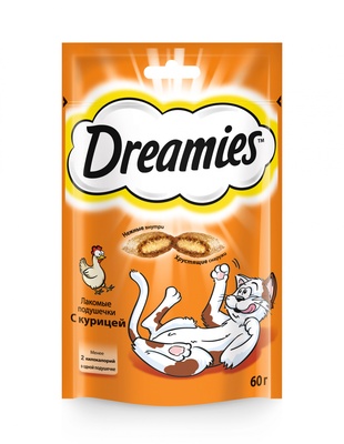 Лакомство для кошек Dreamies лакомые подушечки с курицей