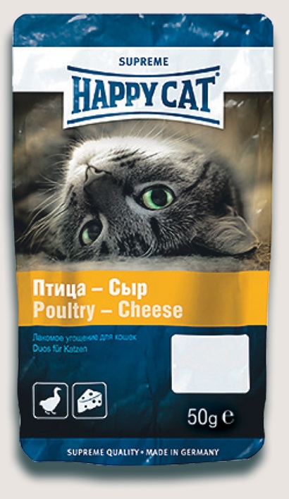 Happy cat подушечки птица сыр для кошек