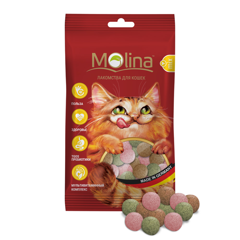 Молина Лакомства для кошек MIX. Рыба, водоросли, дичь, 35 г
