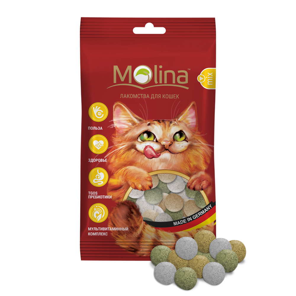 Молина Лакомства для кошек MIX. Дичь, Маскарпоне, травка, 35 г