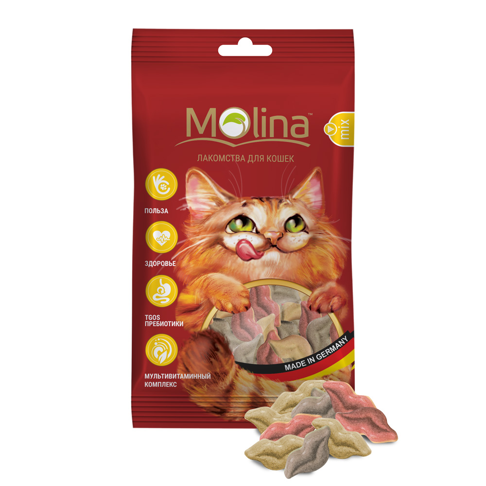 Молина Лакомства для кошек Поцелуйчики MIX, 35 г