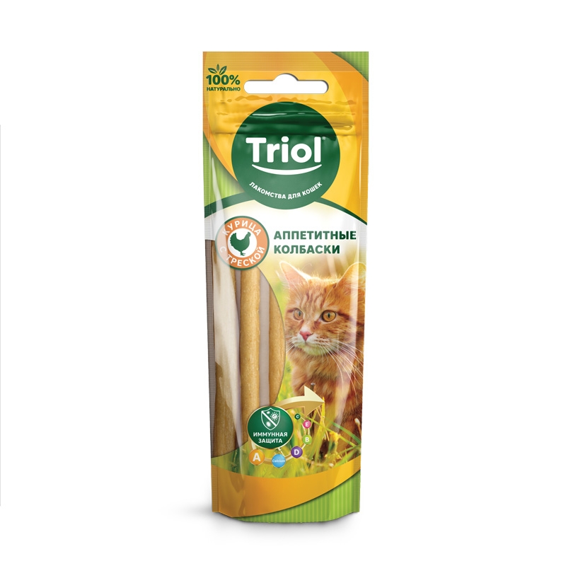 Аппетитные колбаски из курицы с треской для кошек, 40г