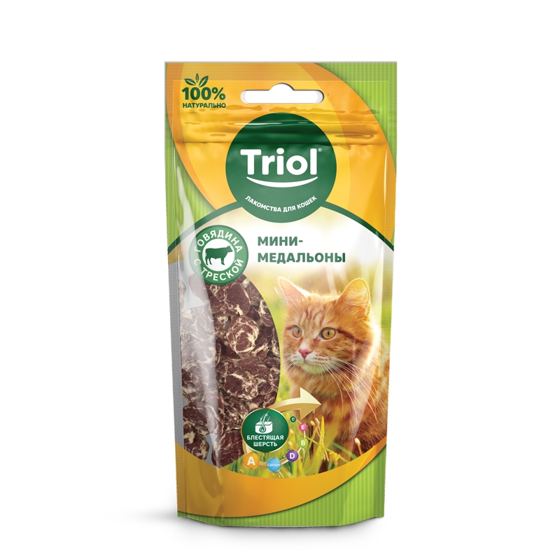 Мини-медальоны из говядины с треской для кошек, 40г