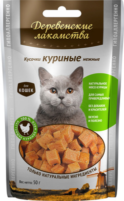 Деревенские Лакомства «Кусочки куриные нежные» лакомство для кошек