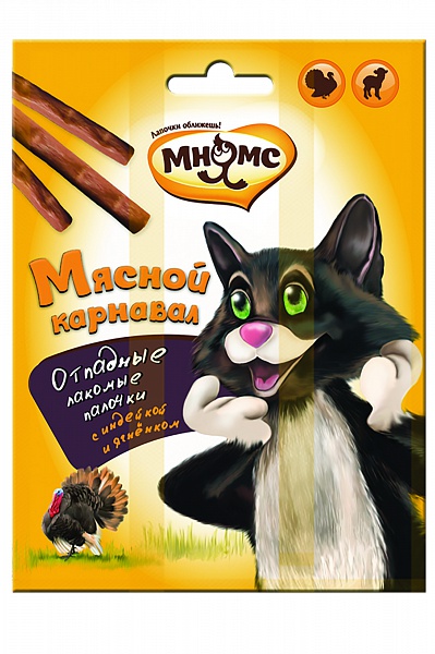 Мнямс Мясной карнавал Лакомые палочки для кошек (индейка, ягненок) 3шт по 4г