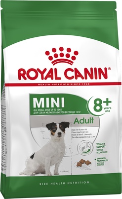 Корм Royal Canin Mini Adult 8+ для пожилых собак малых пород: до 10 кг, старше 8 лет