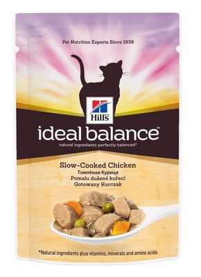 Hill's Ideal Balance влажный корм для кошек в паучах, с томленой курицей, Feline Adult